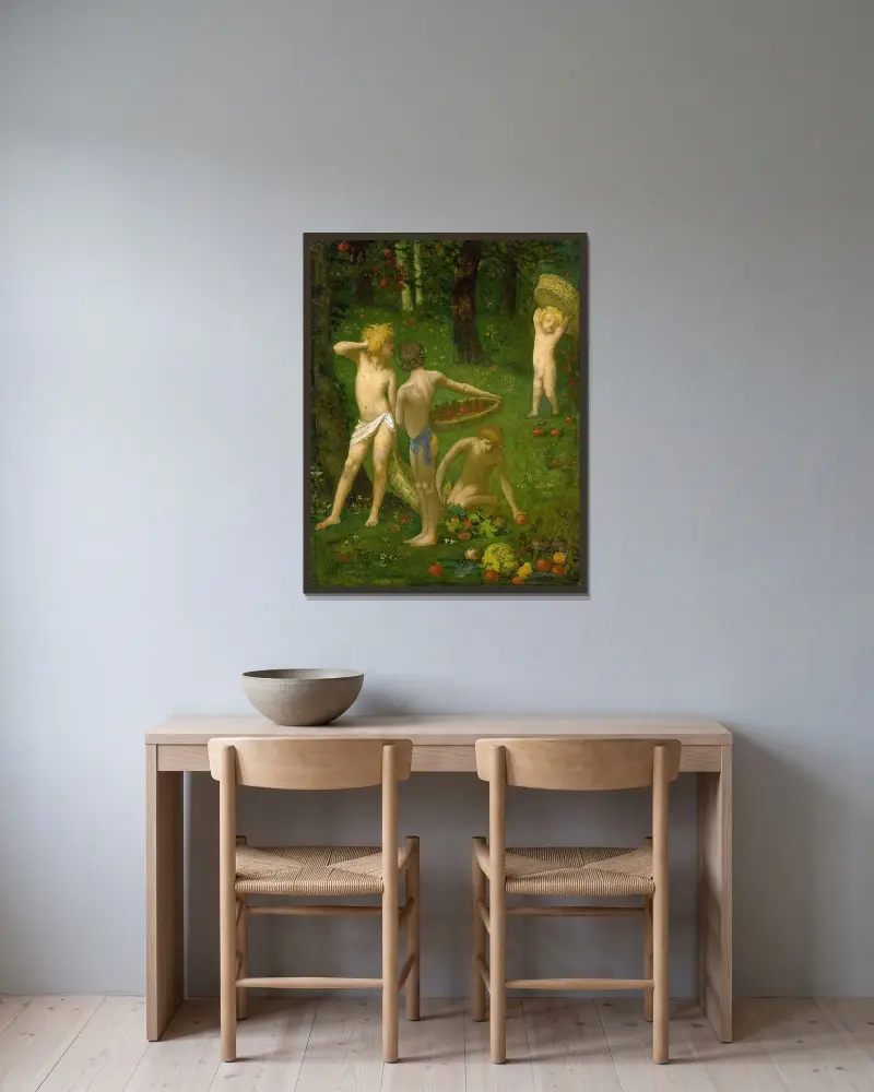 Barn i en fruktträdgård av Pierre Puvis de Chavannes inramad på en vägg