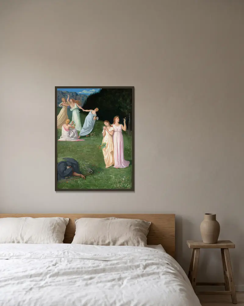 Death and The Maidens av Pierre Puvis de Chavannes inramad på en vägg