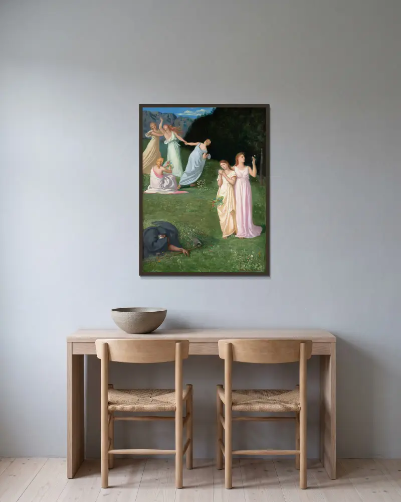 Death and The Maidens av Pierre Puvis de Chavannes inramad på en vägg