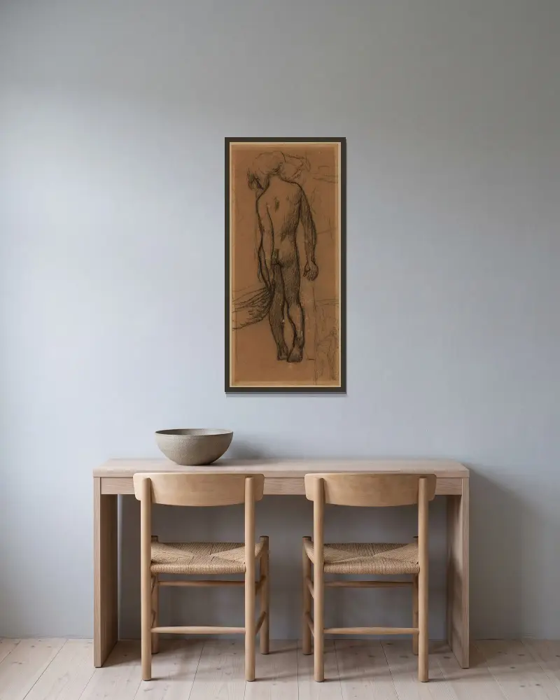 Sitzendes Kind, von hinten gesehen von Pierre Puvis de Chavannes gerahmt an einer Wand