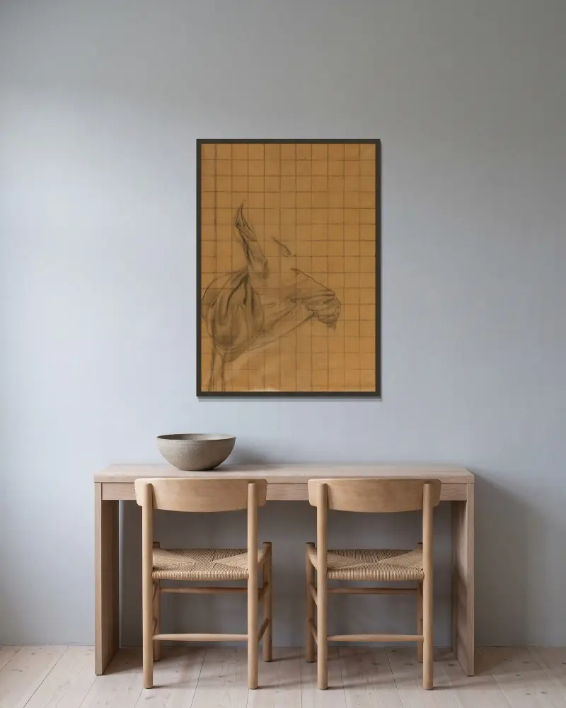 Studie av drapering av Pierre Puvis de Chavannes inramad på en vägg