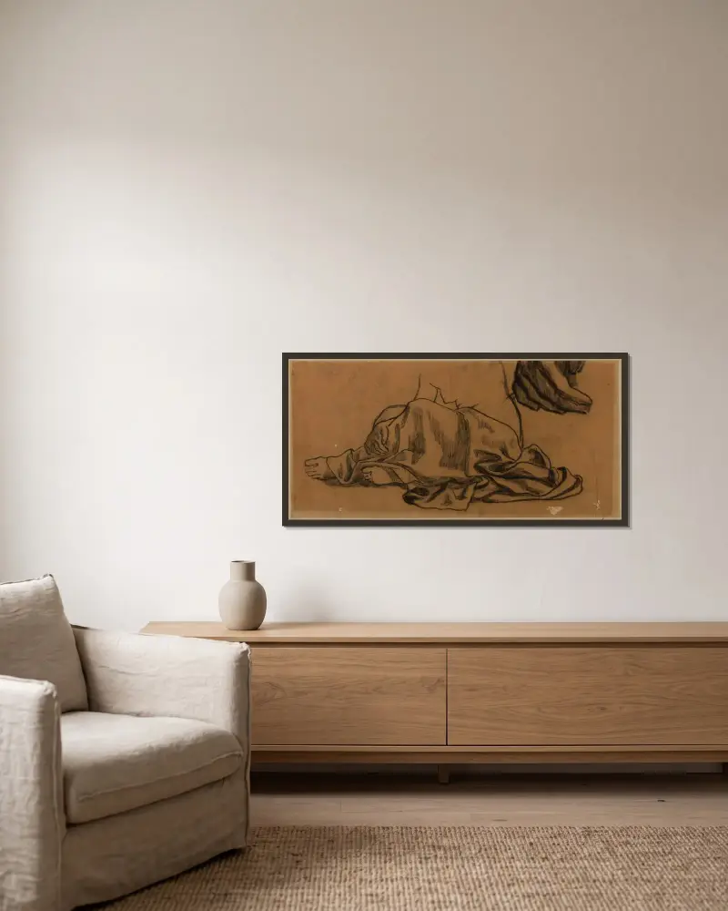 Studie av drapering och studie av fingrar av Pierre Puvis de Chavannes inramad på en vägg