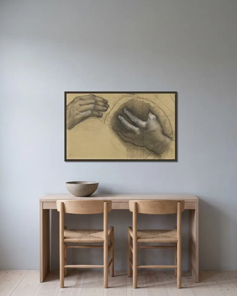 Studie av händer av Pierre Puvis de Chavannes inramad på en vägg