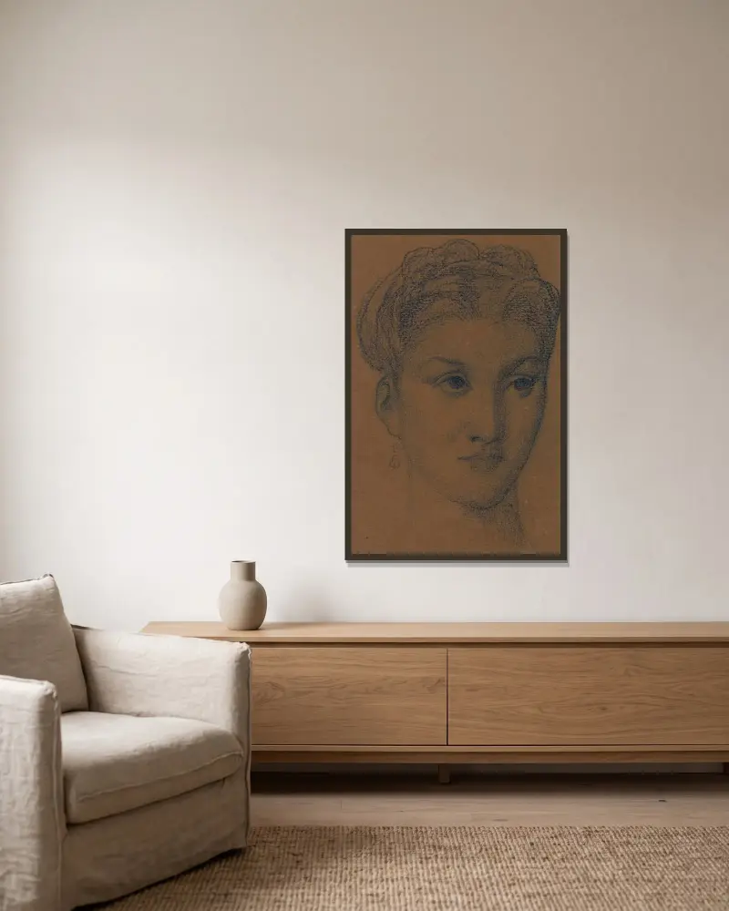 Studie av kvinnoansikte av Pierre Puvis de Chavannes inramad på en vägg