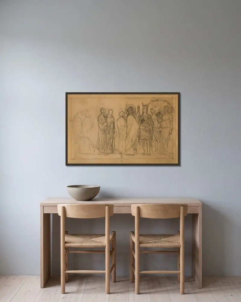 Skiss för den sista, aldrig utförda kompositionen i Panthéon av Pierre Puvis de Chavannes inramad på en vägg