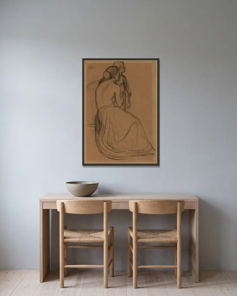 Kvinna och barn av Pierre Puvis de Chavannes inramad på en vägg