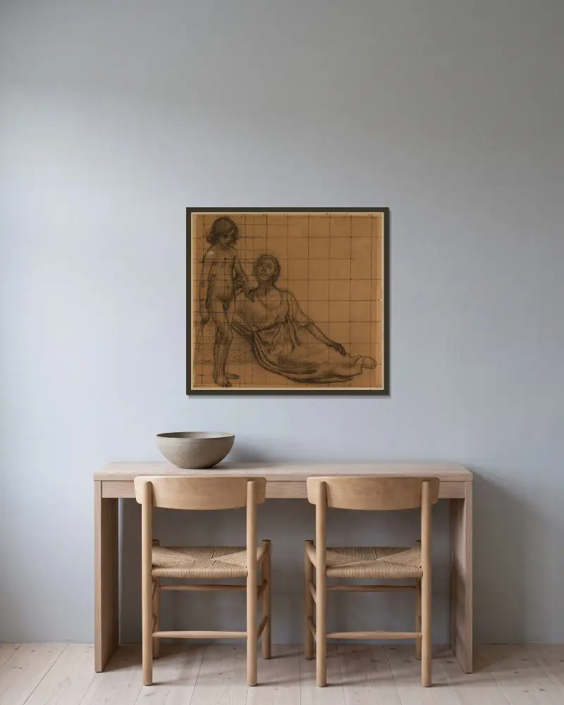Kvinna och barn av Pierre Puvis de Chavannes inramad på en vägg