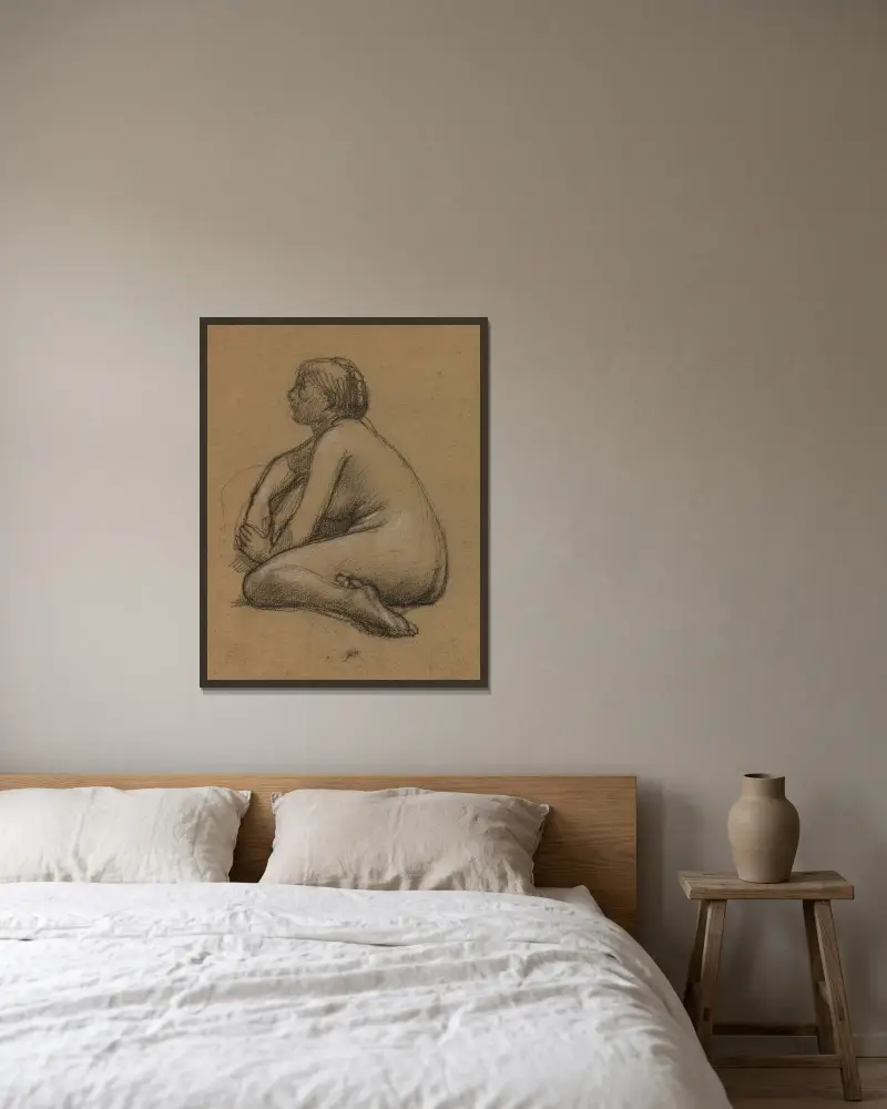 Sittande naken kvinna av Pierre Puvis de Chavannes inramad på en vägg