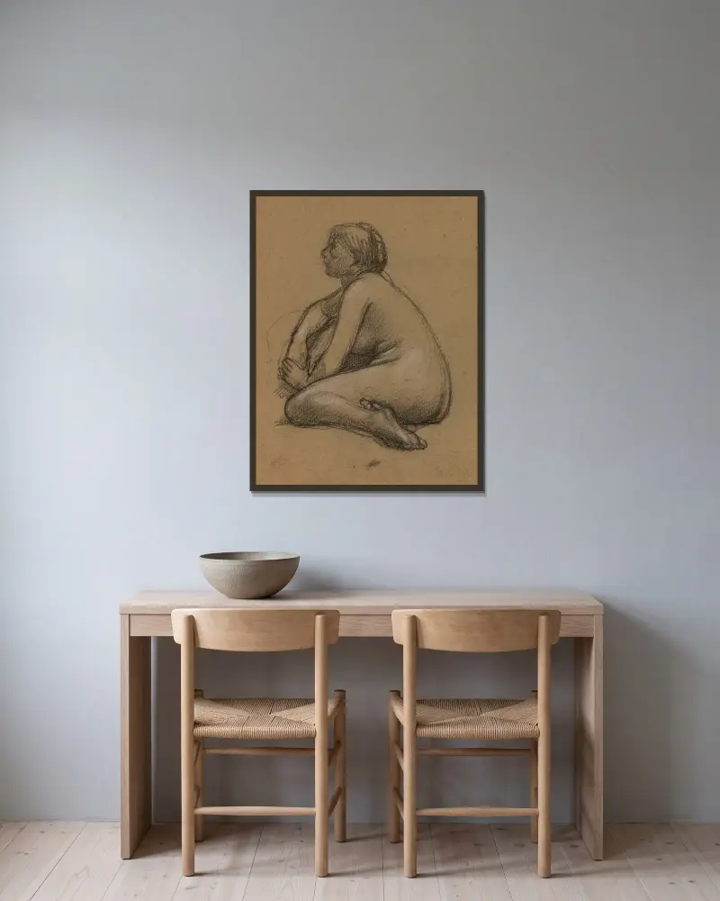 Sittande naken kvinna av Pierre Puvis de Chavannes inramad på en vägg
