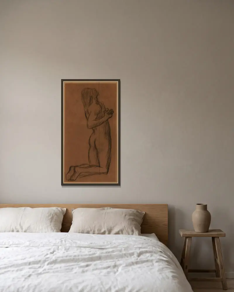 Knästående naken kvinna av Pierre Puvis de Chavannes inramad på en vägg