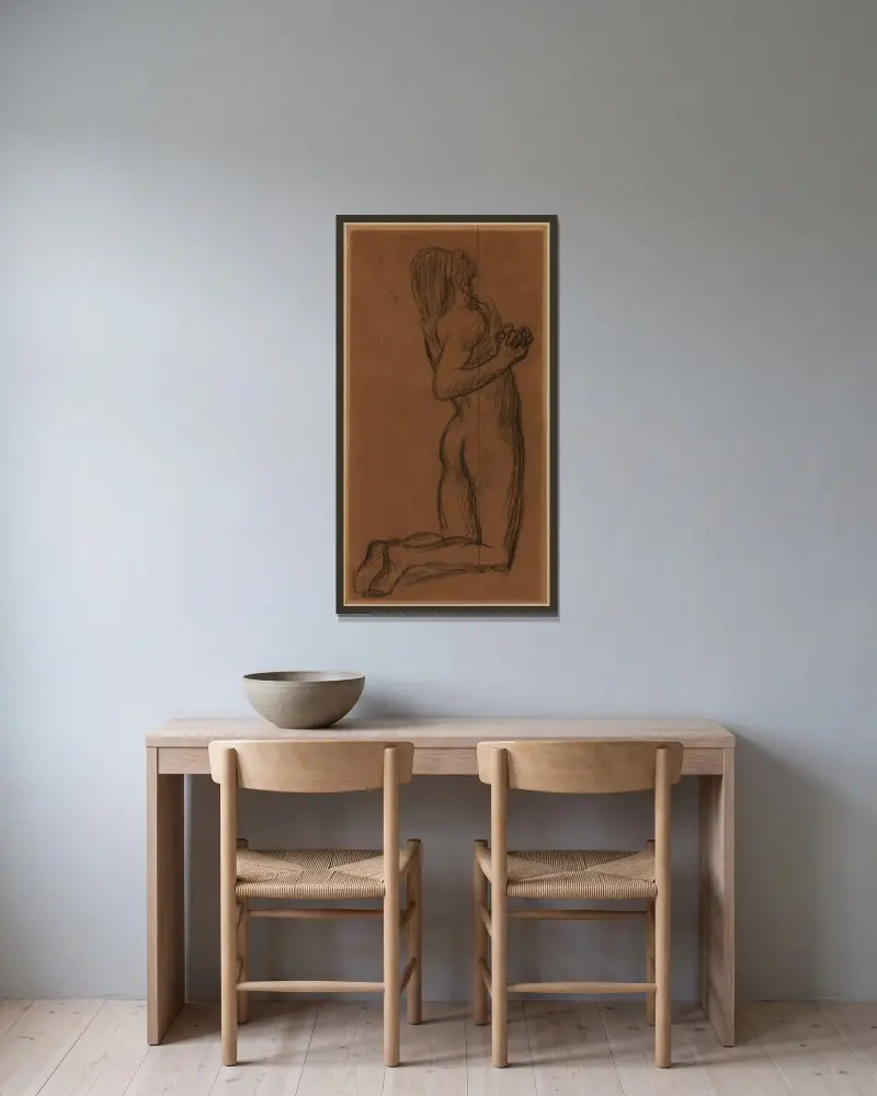 Knästående naken kvinna av Pierre Puvis de Chavannes inramad på en vägg