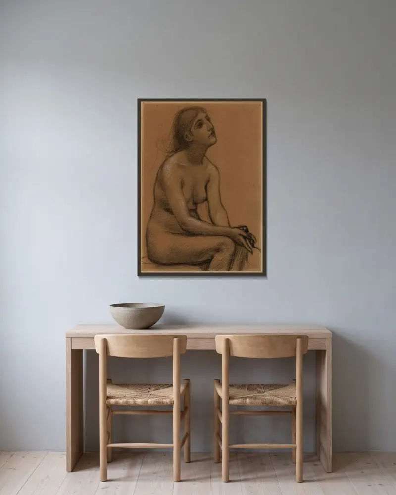 Sittande naken kvinna av Pierre Puvis de Chavannes inramad på en vägg