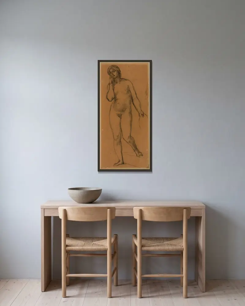 Stående naken kvinna, frontalt av Pierre Puvis de Chavannes inramad på en vägg