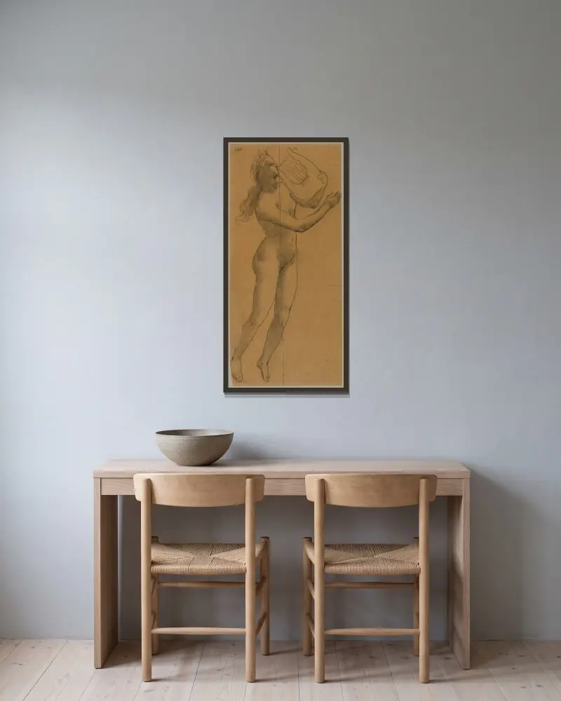 Naken kvinna med lyra av Pierre Puvis de Chavannes inramad på en vägg