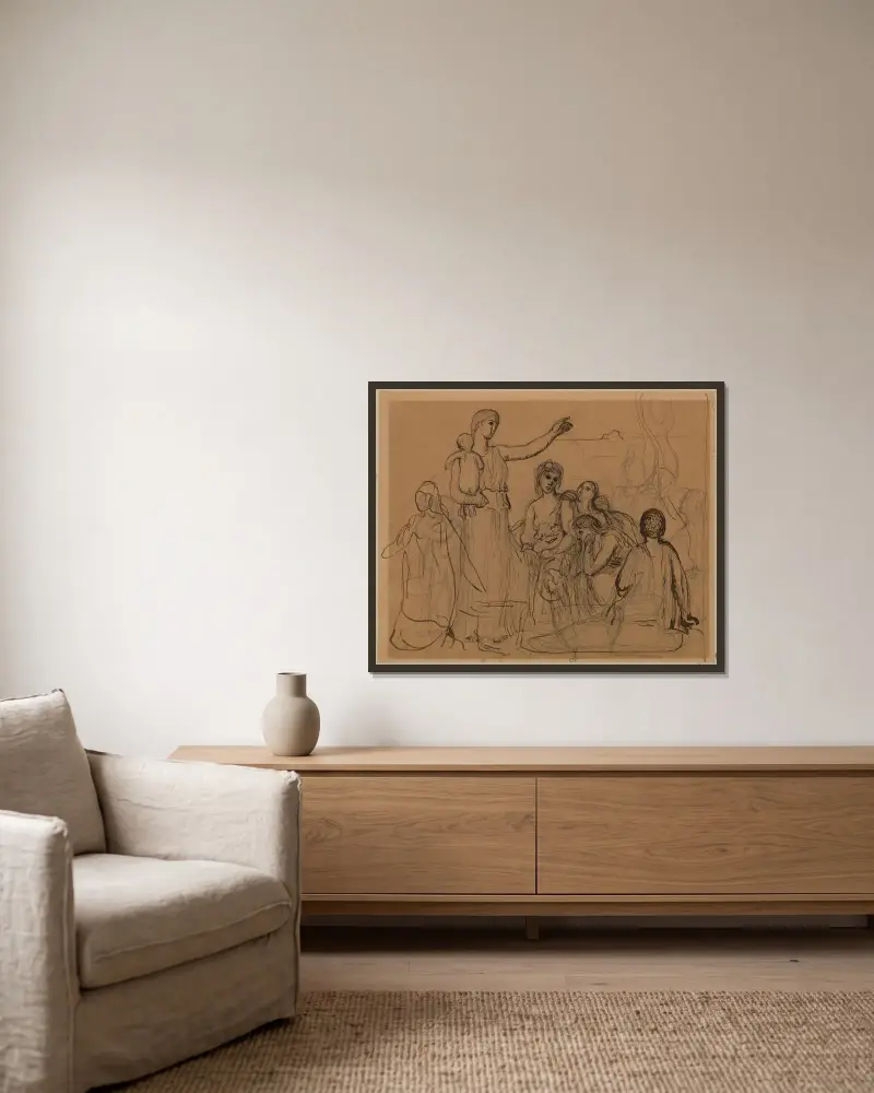 Kvinngrupp av Pierre Puvis de Chavannes inramad på en vägg