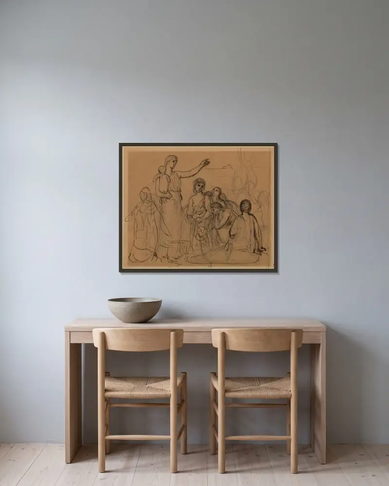 Kvinngrupp av Pierre Puvis de Chavannes inramad på en vägg