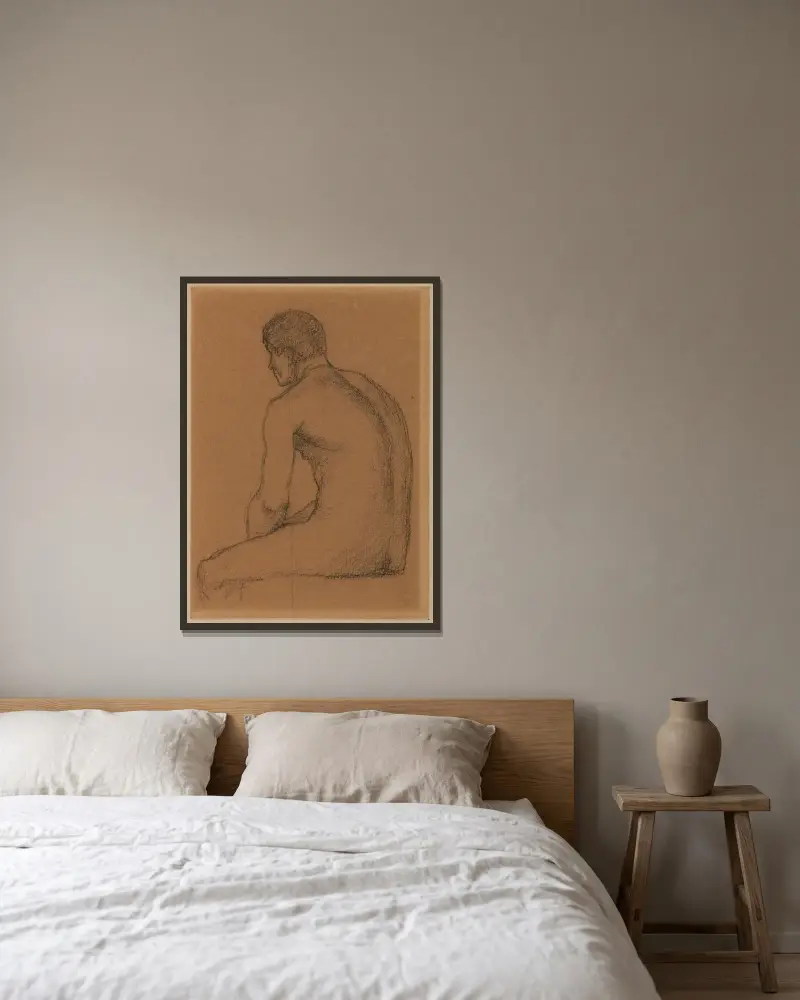 Sittande man, bakifrån av Pierre Puvis de Chavannes inramad på en vägg
