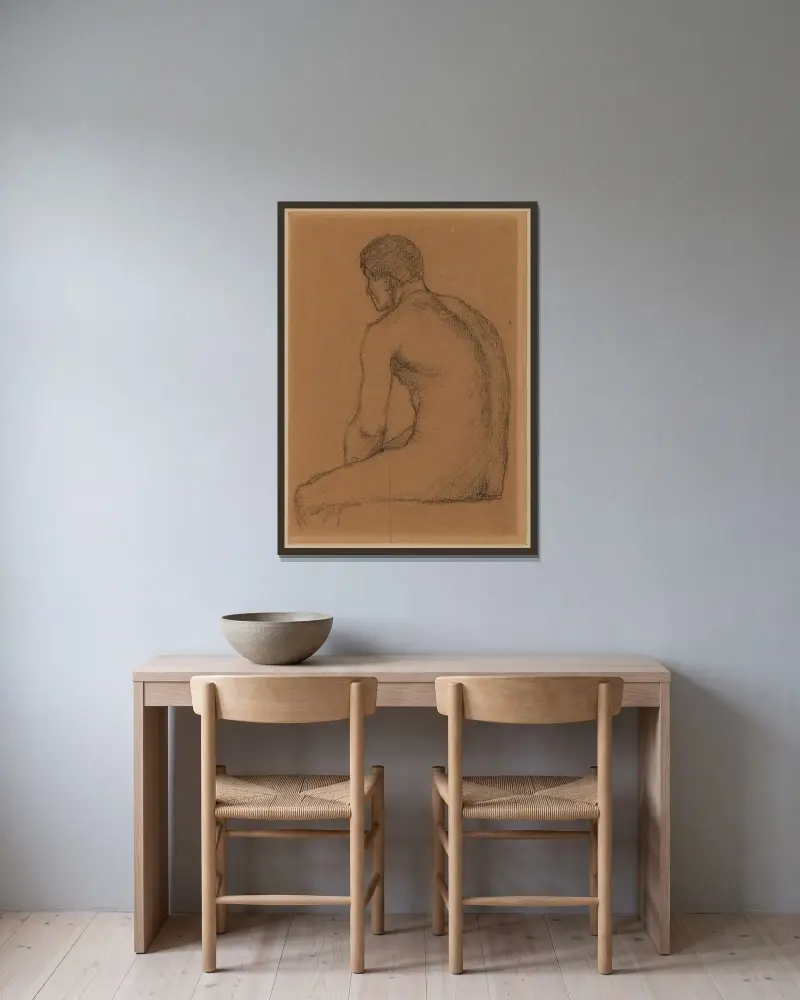 Sittande man, bakifrån av Pierre Puvis de Chavannes inramad på en vägg