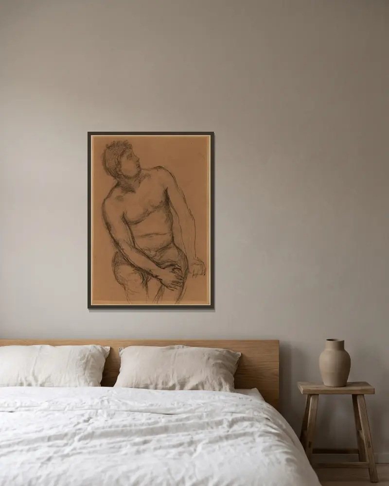 Sitzender Mann, frontal von Pierre Puvis de Chavannes gerahmt an einer Wand