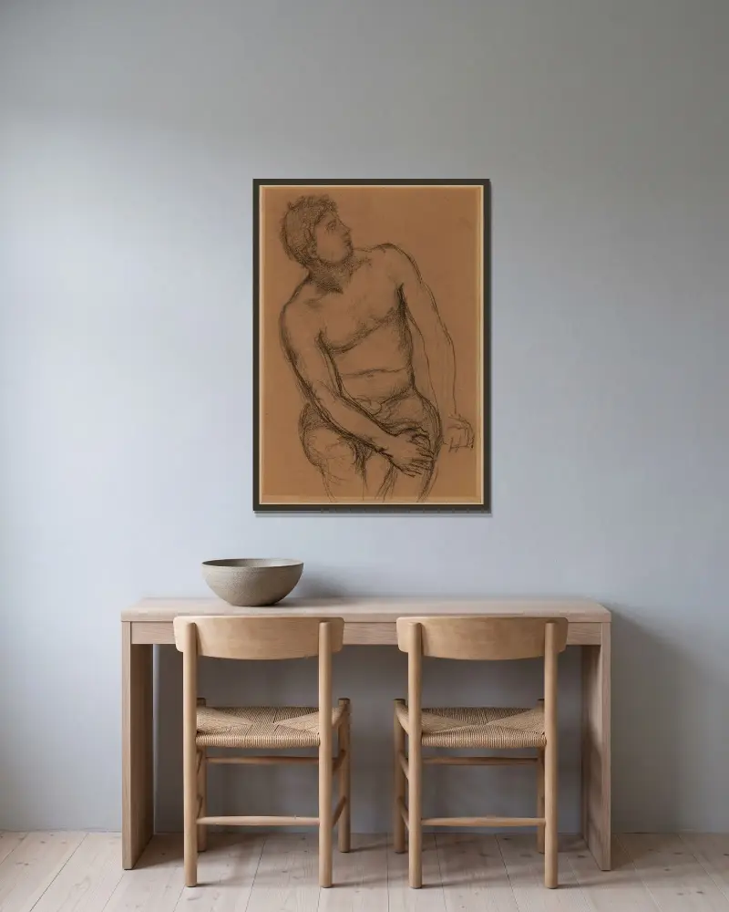 Sitzender Mann, frontal von Pierre Puvis de Chavannes gerahmt an einer Wand