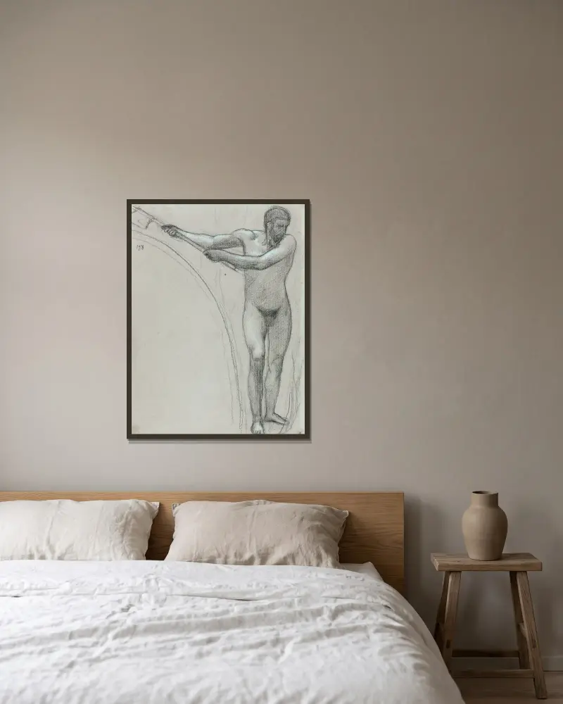 Stående man svingande en yxa av Pierre Puvis de Chavannes inramad på en vägg