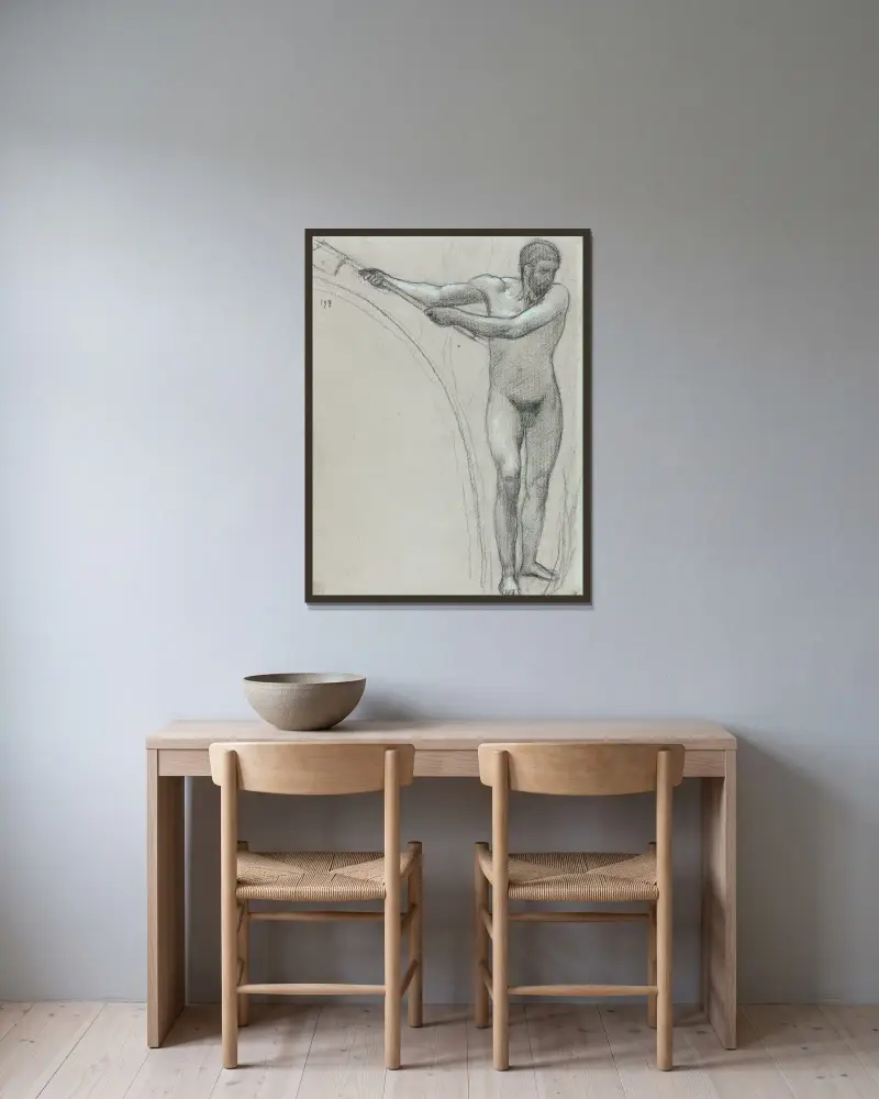 Stående man svingande en yxa av Pierre Puvis de Chavannes inramad på en vägg