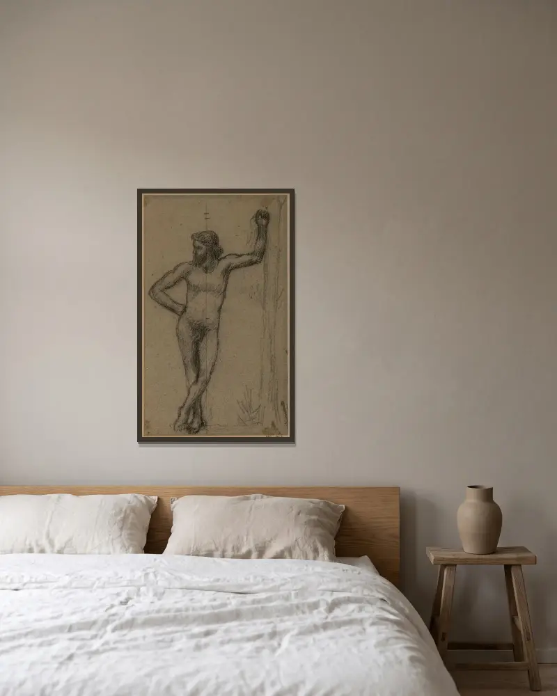 Stående man framifrån, lutad mot ett träd av Pierre Puvis de Chavannes inramad på en vägg