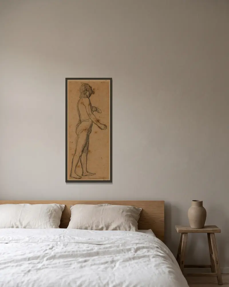 Stående man, i profil åt höger av Pierre Puvis de Chavannes inramad på en vägg