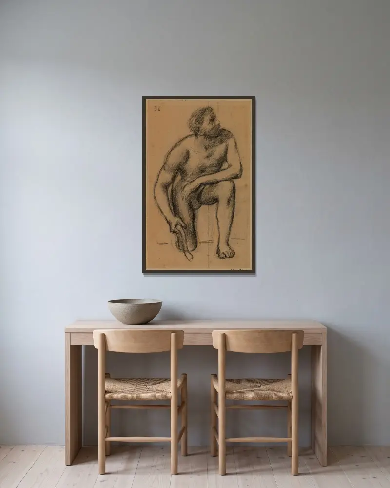 Man, höger knä på marken av Pierre Puvis de Chavannes inramad på en vägg