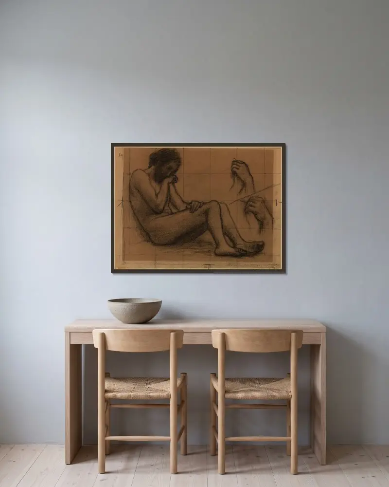 Man, halvt liggande av Pierre Puvis de Chavannes inramad på en vägg
