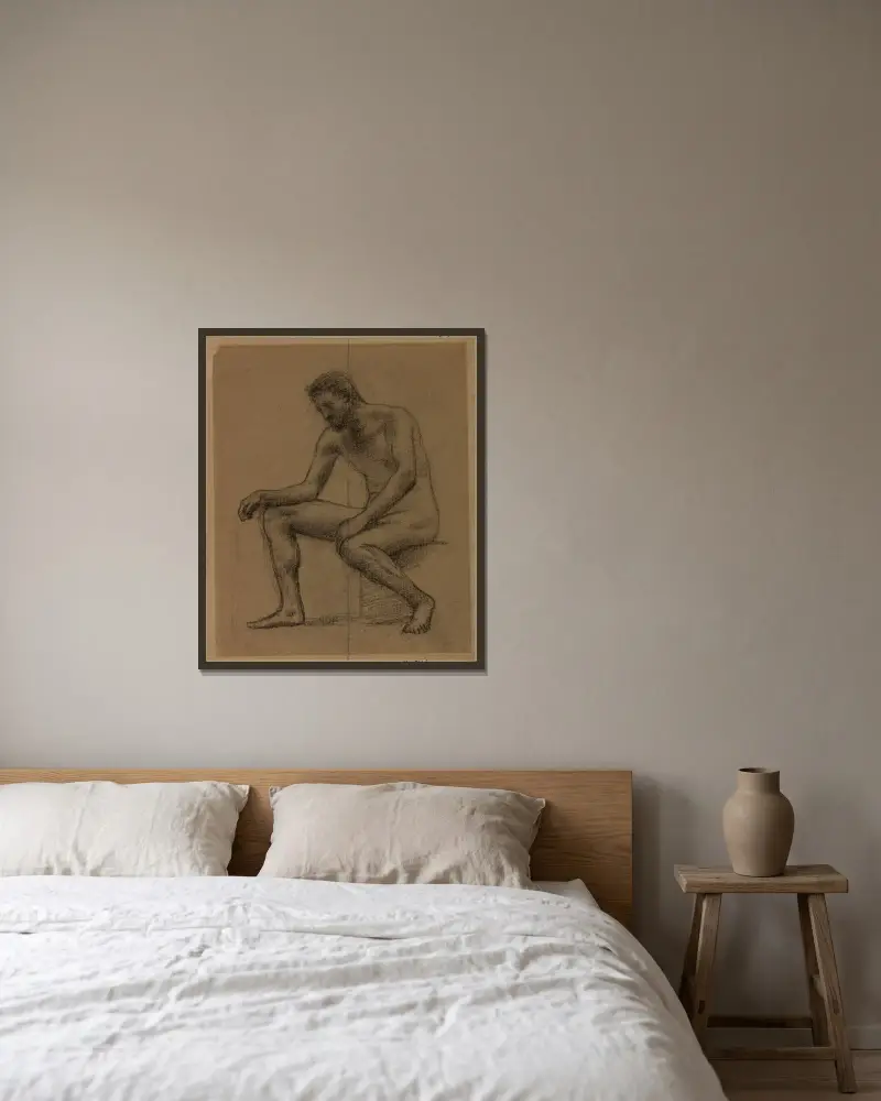 Sittande man av Pierre Puvis de Chavannes inramad på en vägg