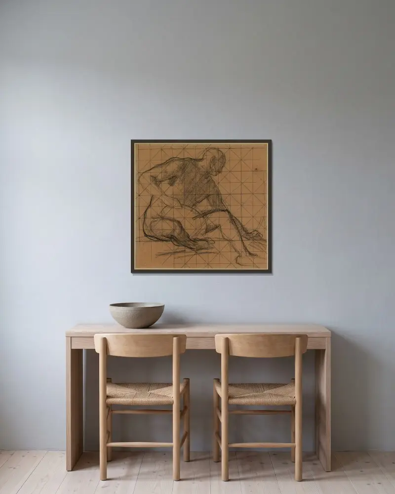 Sitzender Mann, von hinten gesehen von Pierre Puvis de Chavannes gerahmt an einer Wand