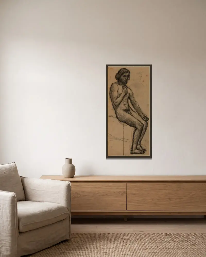 Sitzender Mann, 1878 von Pierre Puvis de Chavannes gerahmt an einer Wand