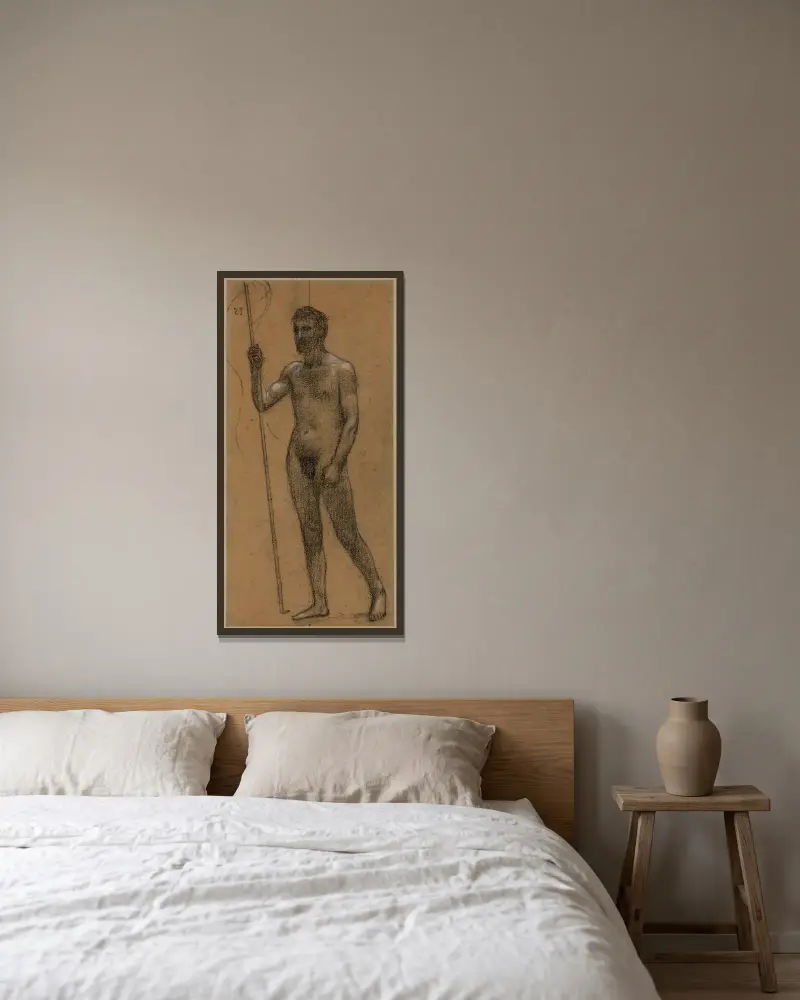 Man sedd framifrån med en stav av Pierre Puvis de Chavannes inramad på en vägg