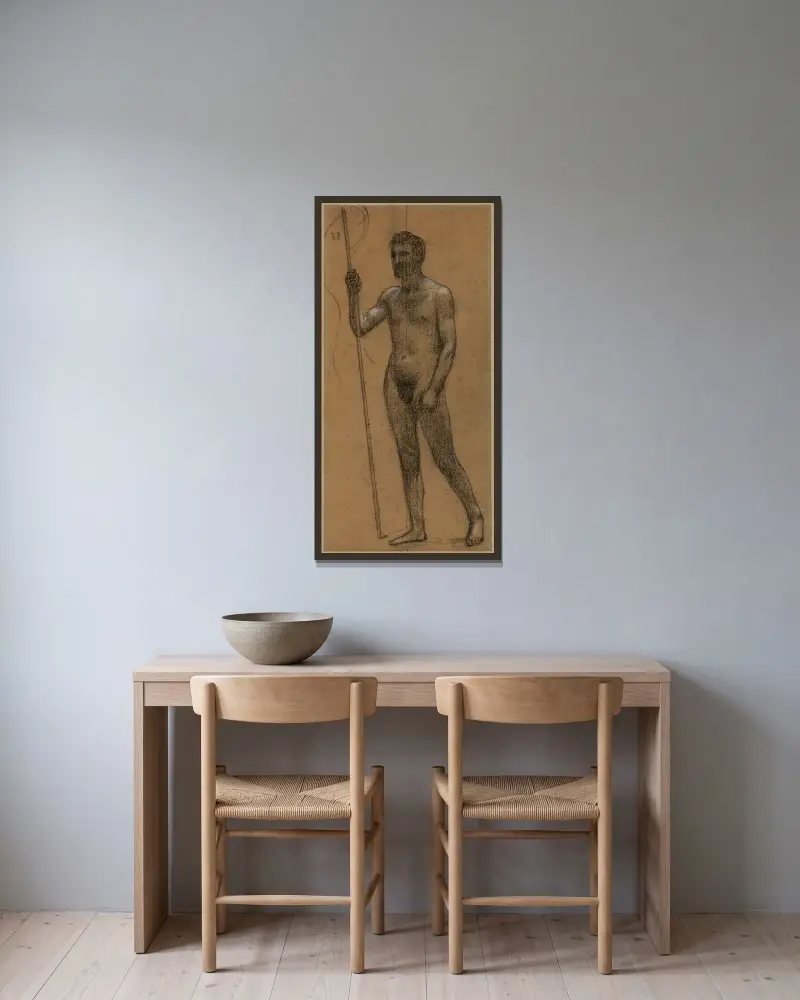 Man sedd framifrån med en stav av Pierre Puvis de Chavannes inramad på en vägg
