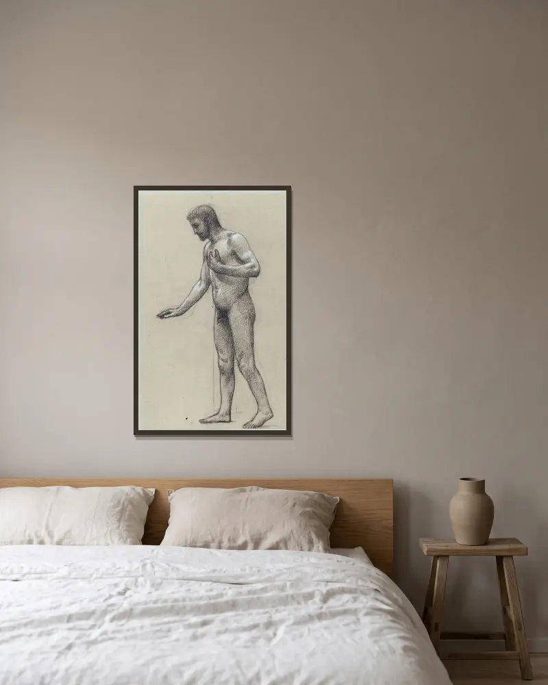 Man i profil till vänster, stående av Pierre Puvis de Chavannes inramad på en vägg