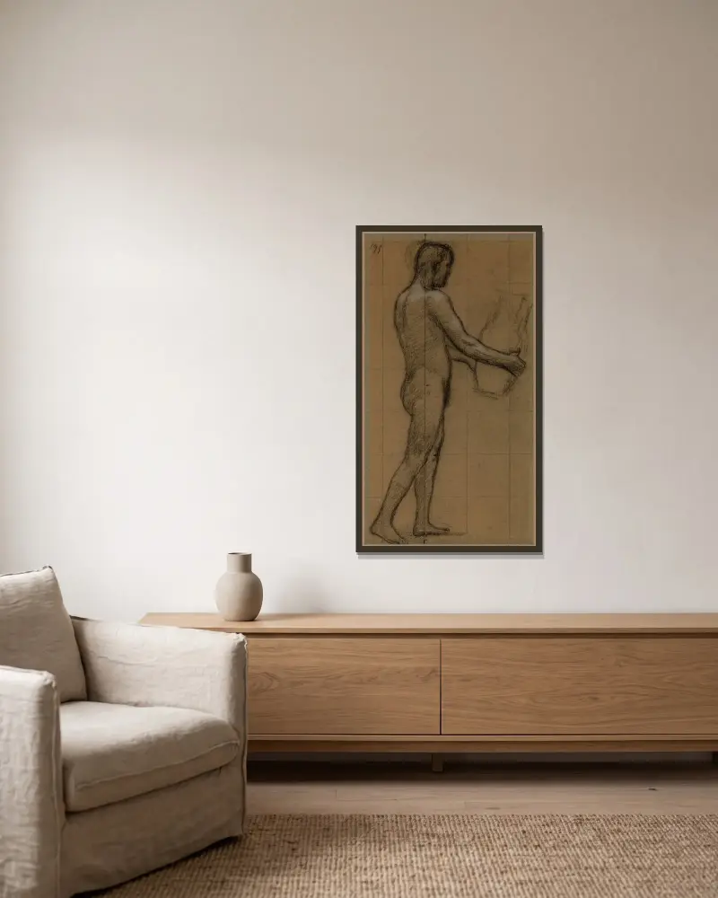 Man i profil, gående åt höger av Pierre Puvis de Chavannes inramad på en vägg
