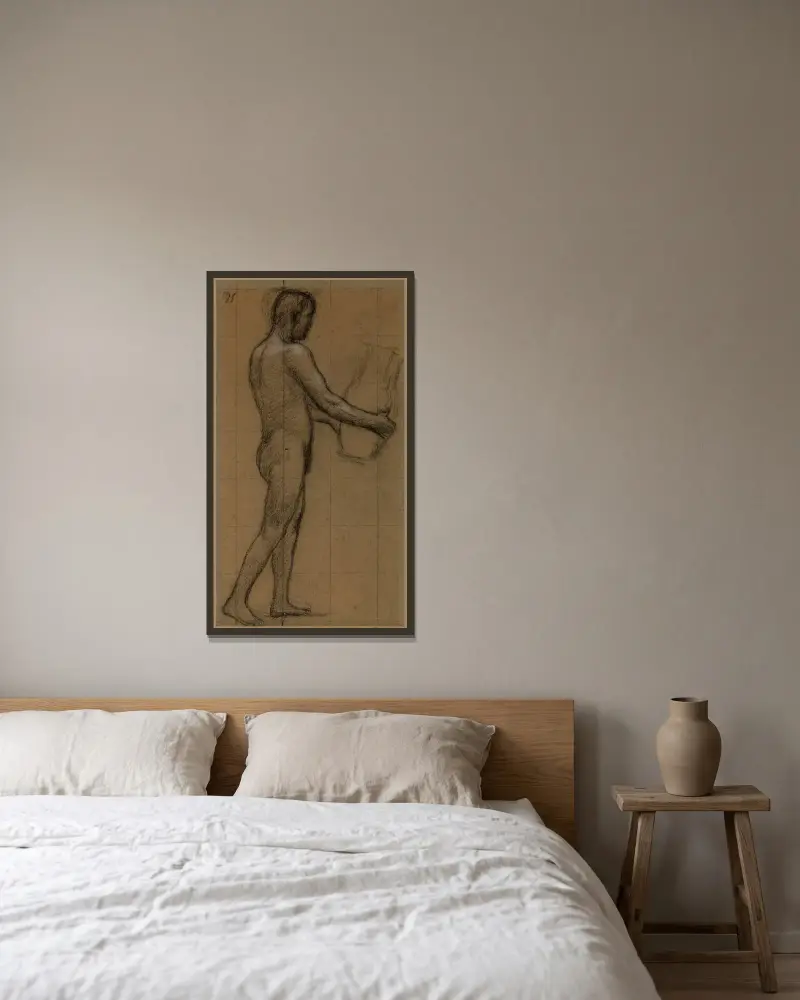 Man i profil, gående åt höger av Pierre Puvis de Chavannes inramad på en vägg
