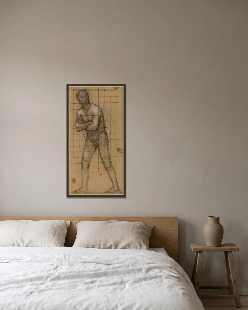 Man, naken, stående, med korslagda armar av Pierre Puvis de Chavannes inramad på en vägg