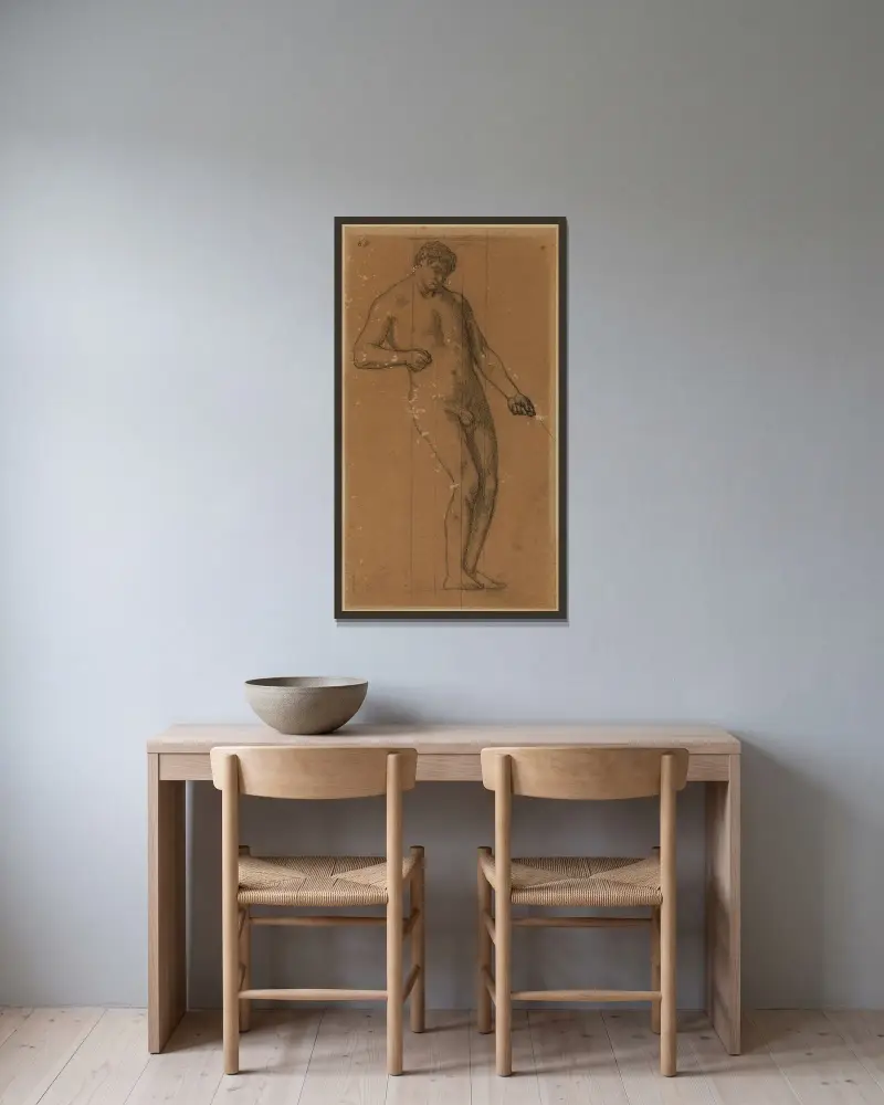 Stående man, trekvartsvy mot höger av Pierre Puvis de Chavannes inramad på en vägg
