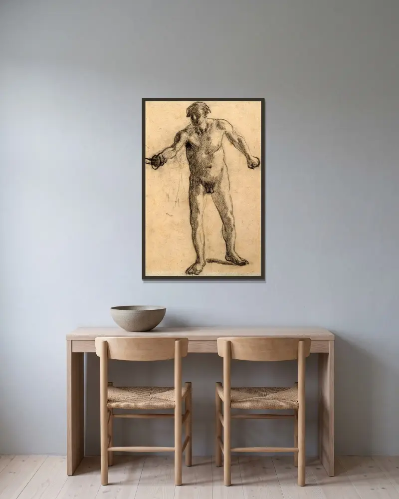 Stående man med sabel i höger hand av Pierre Puvis de Chavannes inramad på en vägg