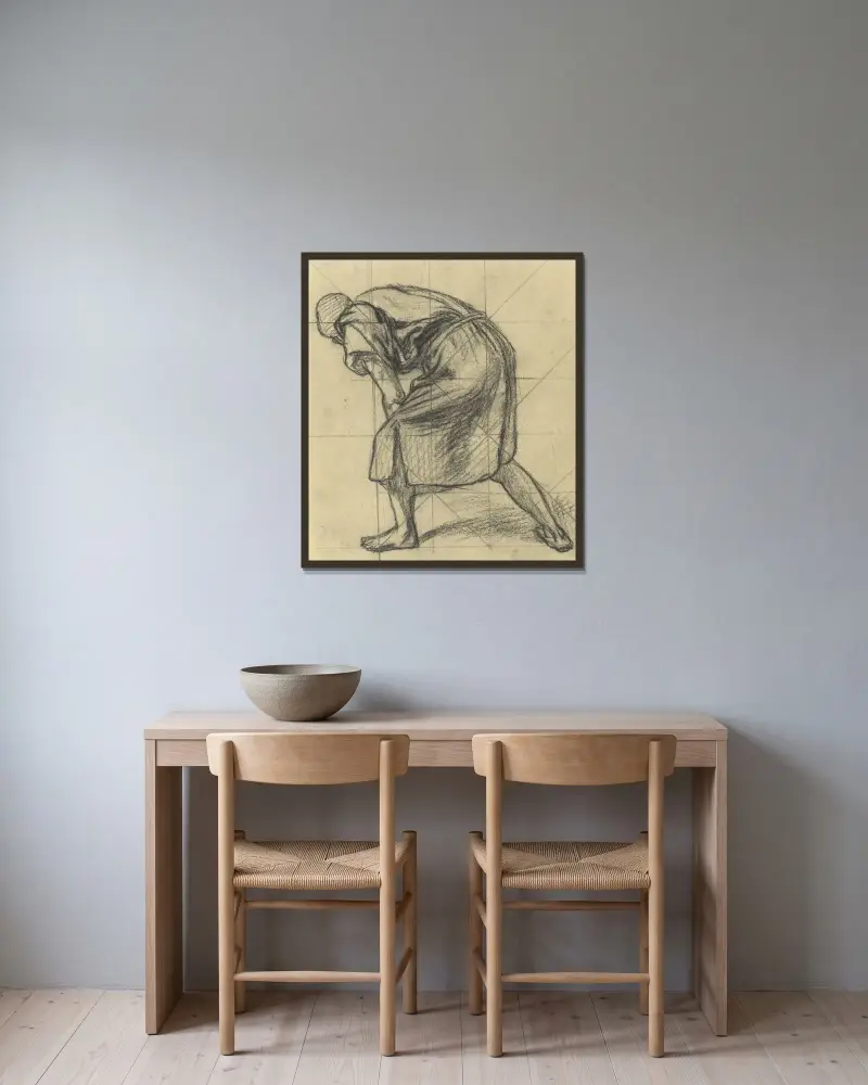 Man sedd bakifrån, lutad åt vänster av Pierre Puvis de Chavannes inramad på en vägg