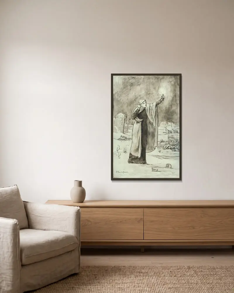 La Croix Rouge av Pierre Puvis de Chavannes inramad på en vägg