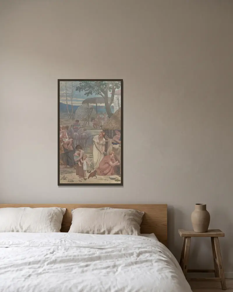 Mötet mellan den heliga Geneviève och den helige Germanus av Pierre Puvis de Chavannes inramad på en vägg