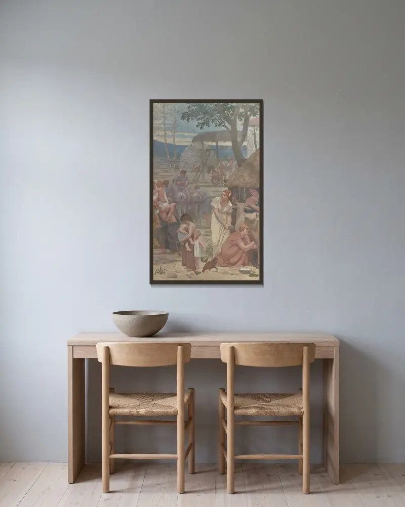 Mötet mellan den heliga Geneviève och den helige Germanus av Pierre Puvis de Chavannes inramad på en vägg