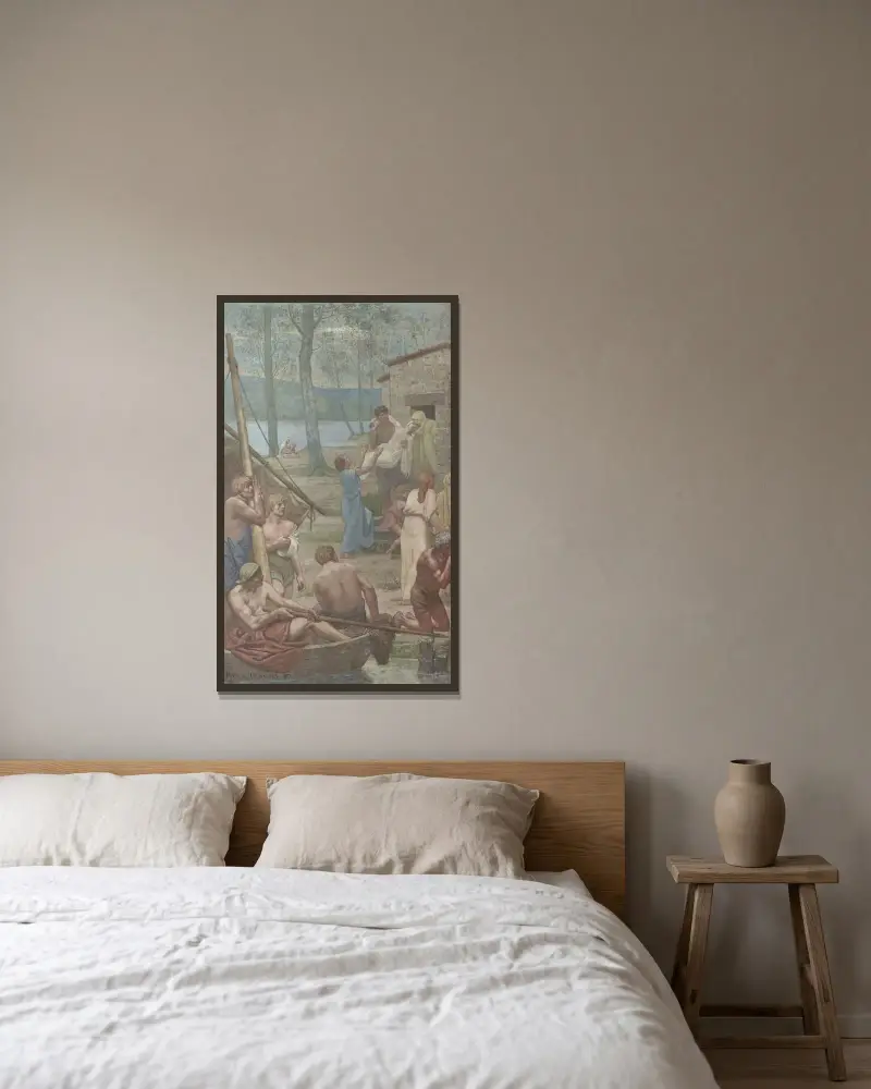 Die Begegnung der heiligen Genoveva mit dem heiligen Germanus, 1877 – Nr. 1 von Pierre Puvis de Chavannes gerahmt an einer Wand