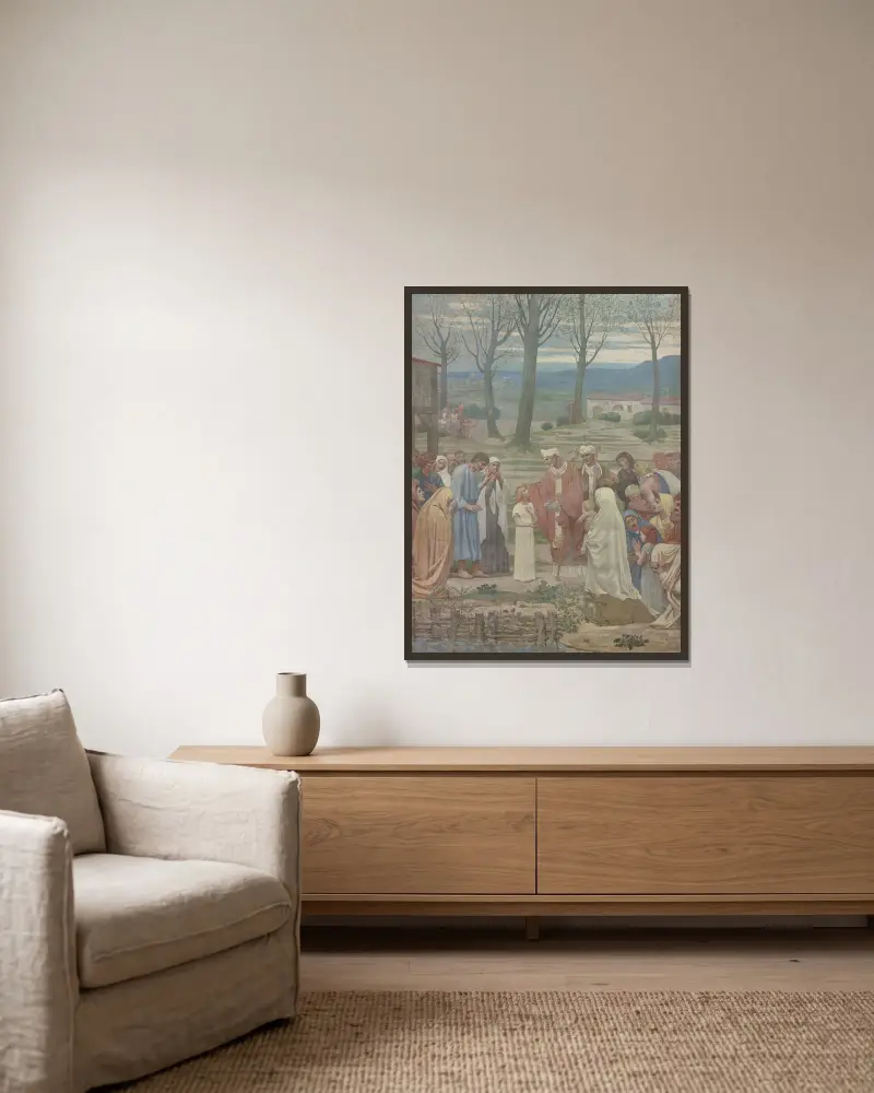 La Rencontre de sainte Geneviève et de saint Germain av Pierre Puvis de Chavannes inramad på en vägg