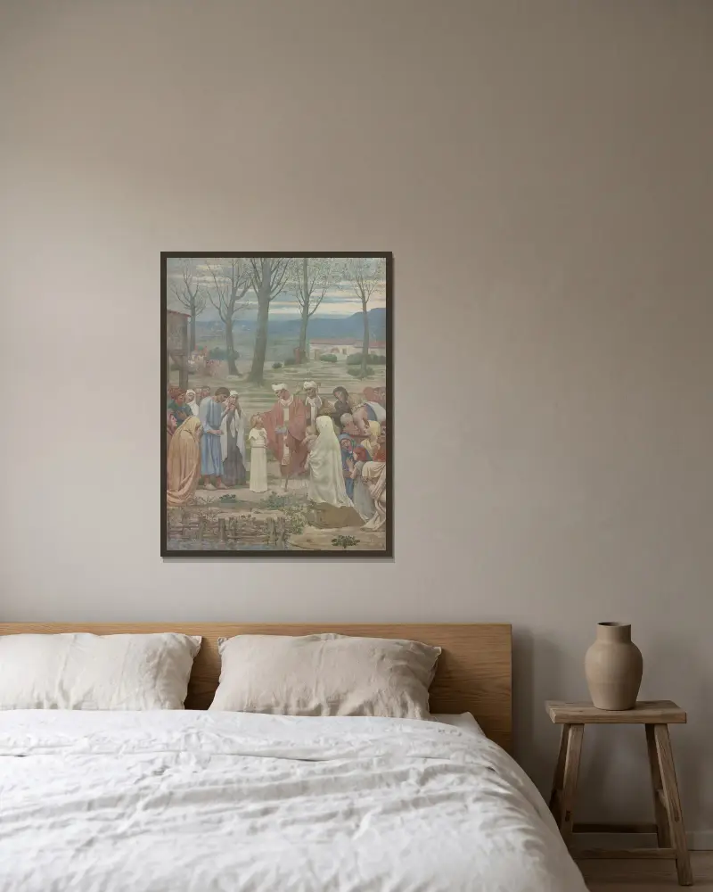 La Rencontre de sainte Geneviève et de saint Germain av Pierre Puvis de Chavannes inramad på en vägg