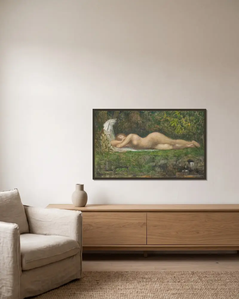 Källan av Pierre Puvis de Chavannes inramad på en vägg
