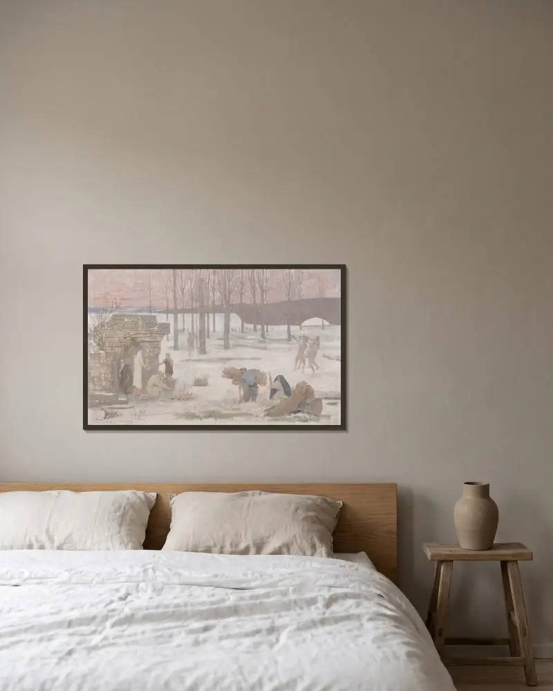 Der Winter, Skizze für das Pariser Rathaus von Pierre Puvis de Chavannes gerahmt an einer Wand